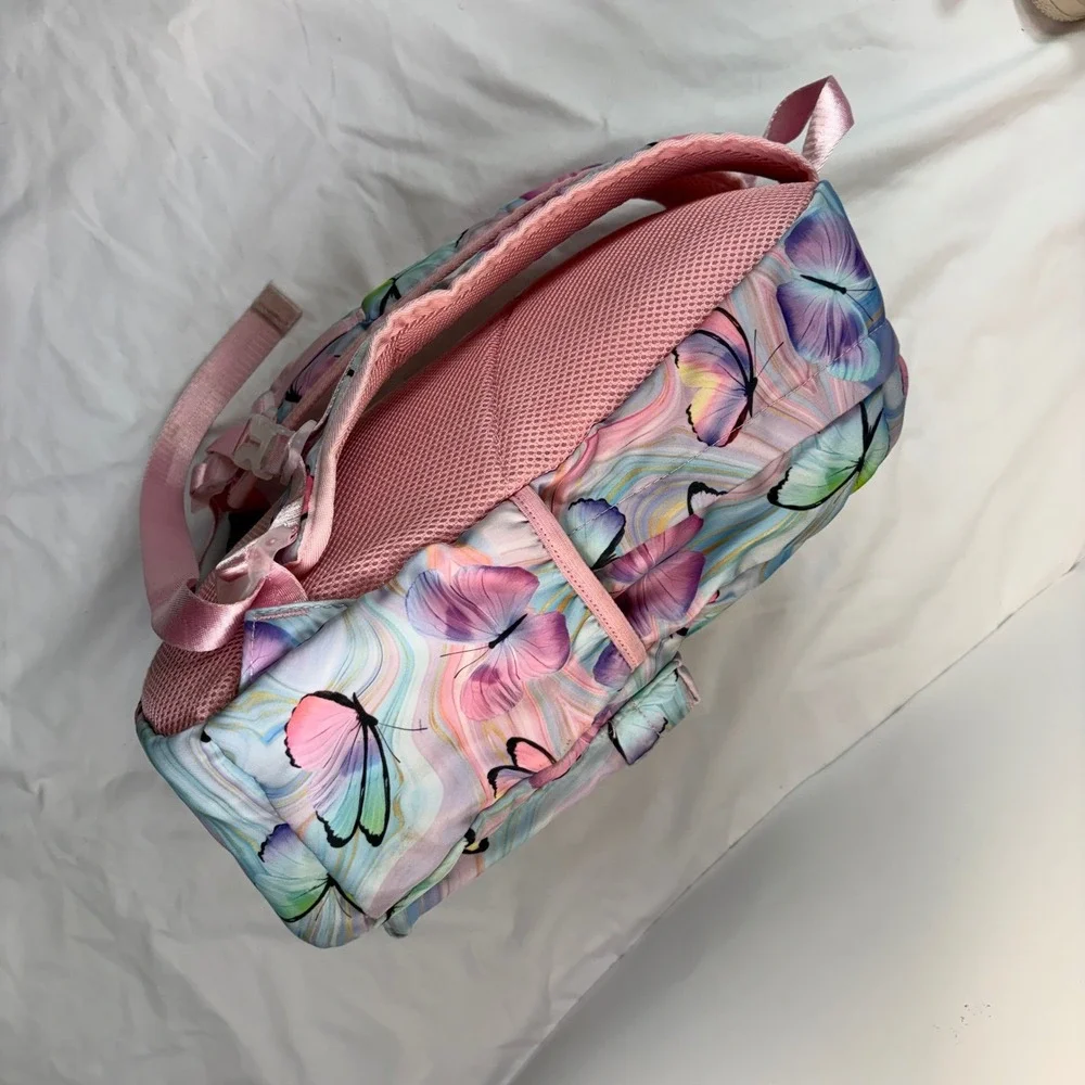 Girls Pastel Butterfly Print Backpack Pink Marbled School Bag‎ with Mesh Back